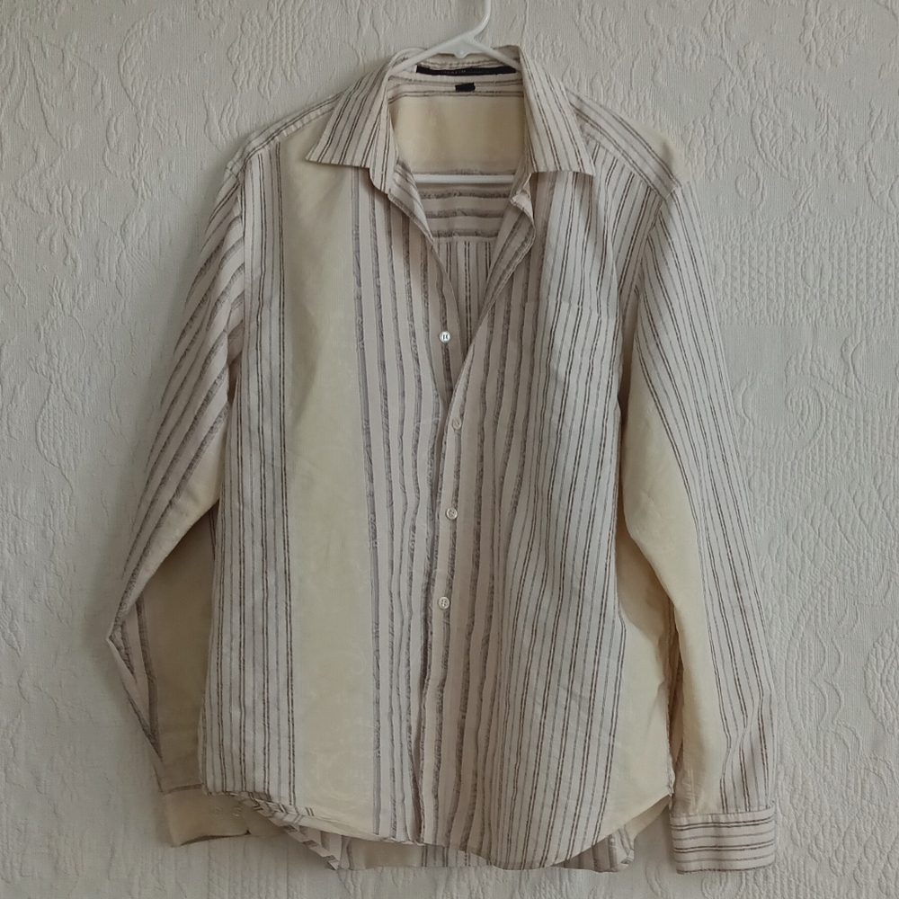 Isda & Co Cream Striped Button Down Shirt Boho Western Paisley Pretty Oversized - Picture 3 of 9